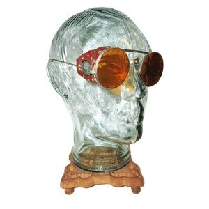 Antique Willson FORD Automotive Amber Sunglasses Goggles Vtg Steampunk Glasses W